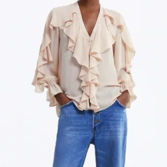Zara light pale pink ruffle flowy blouse - Picture 6 of 6